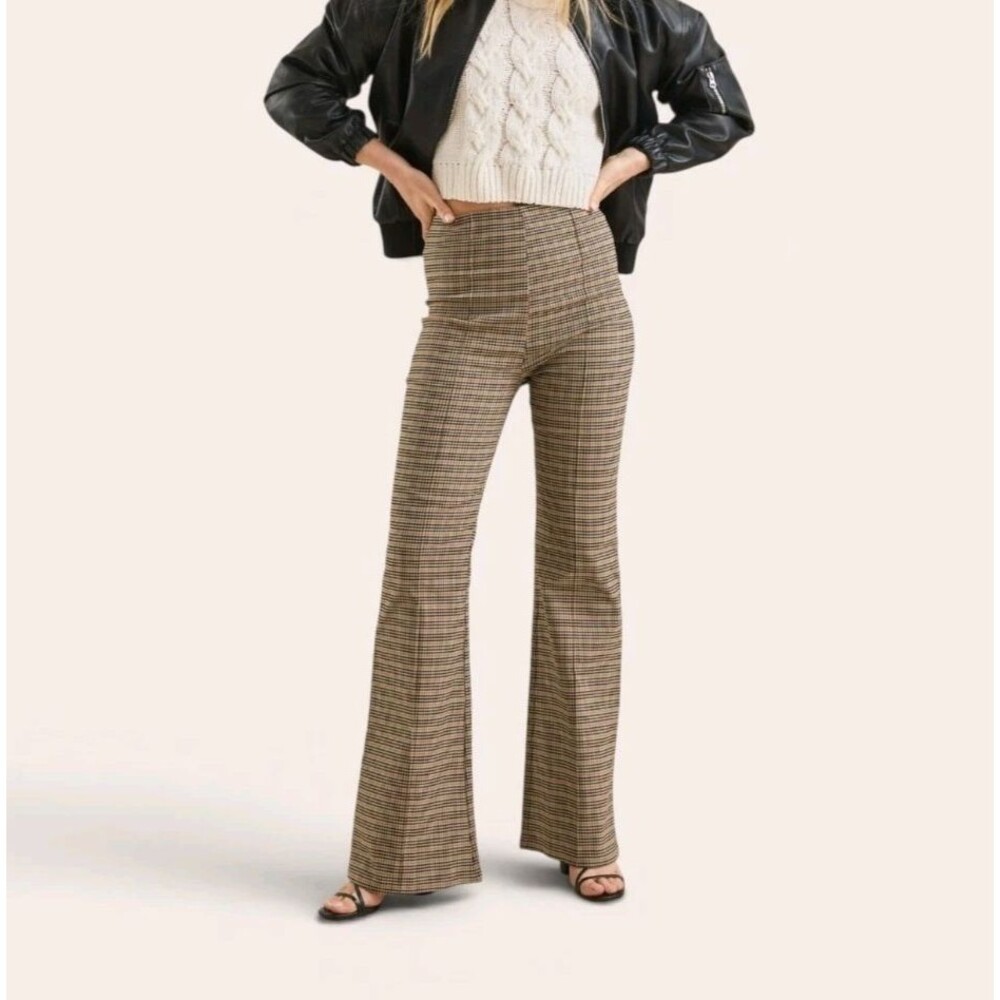 Altar'd State Lynette Glen Plaid Flare Pants High Rise Small Retro Dark Academia